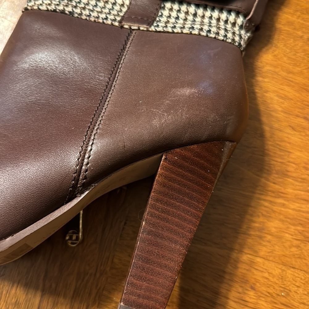 Tommy Hilfiger Frita Brown Leather Houndstooth High Block Heels Tall Boots 8 - Picture 10 of 15